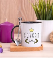 Evimizin SultanI Ahşap Altlıklı Siyah Kupa Bardak