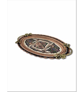 Gül Çiçek Oval Bakır Tepsi 49 cm x 27 cm