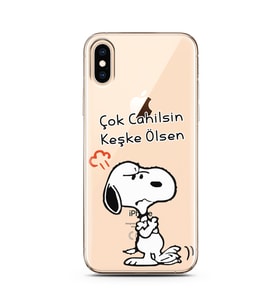Snoopy Tasarımlı Süper Şeffaf Silikon Telefon Kılıfı İphone X