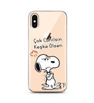 Snoopy Tasarımlı Süper Şeffaf Silikon Telefon Kılıfı İphone X