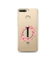 Pembe Çiçekli Harf Tasarım Süper Şeffaf Silikon Telefon Kılıfı Huawei Y6 Prime 2