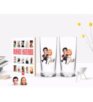 BK Gift Kişiye Özel Renkli Baskılı Sevgililer Karikatürlü İkili Rakı Bardağı ve Rakı Cep Kitabı Hediye Seti-15 (Model 1)