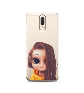Kahve Saçlı Kız Tasarımlı Süper Şeffaf Silikon Telefon Kılıfı Huawei Mate 10 Lit