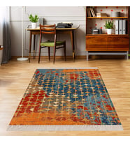 Geometrik Desenli Batik Renk Geçişli Dijital Baskı Yıkanabilir Kaymaz Taban Salon Halısı ve Yolluk (Çok Renkli)