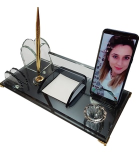 İsimlik - Kristal Masaüstü Kalemli - Ofis Büro Makam Hediyesi M530 GOLD Masa İsimliği (Altın)