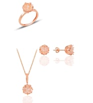 Söğütlü Silver Gümüş Lotus çiçeği modeli (beyaz)zirkon taşlı üçlü set