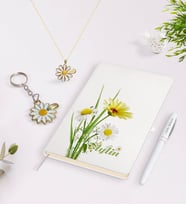 BK Gift Kişiye Özel İsimli Defter Kalem Gold Papatya Kolye ve Anahtarlık Seti-11 (Model 1)