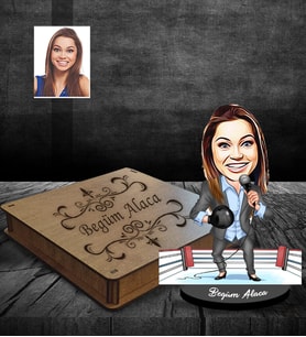 Kişiye Özel Spiker Karikatürlü Ahşap Biblo Kutulu Bayan-1