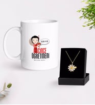 BK Gift Kişiye Özel Çince Öğretmeni Beyaz Kupa ve Papatya Kolye Hediye Seti (Model 1)