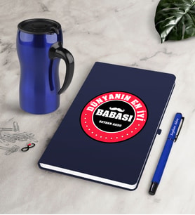 BK Gift Kişiye Özel Dünyanın En İyi Babası Lacivert Defter Kalem Termos Mug Seti-7 (Model 1)