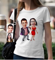 BK Gift Kişiye Özel Sevgililer Karikatür Beyaz Bayan Tişört  4