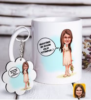 BK Gift Kişiye Özel Kız Çocuk Kolay Yetişmiyor Karikatürlü Beyaz Kupa ve Anahtarlık Hediye Seti-1 (Model 1)