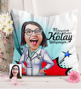 BK Gift Kişiye Özel Bayan Doktor Karikatürlü  Yastık  1