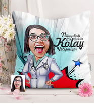 BK Gift Kişiye Özel Bayan Doktor Karikatürlü  Yastık  1