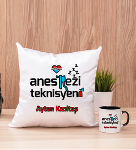 Anestezi Teknisyeni Kare Yastık ve Siyah Kupa Bardak