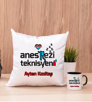 Anestezi Teknisyeni Kare Yastık ve Siyah Kupa Bardak