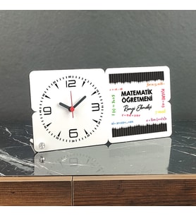 Matematik Öğretmeni Ahşap Masa Saati 001