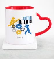 BK Gift Kişiye Özel Mesleki Üretim Mühendisi Kırmızı Kalpli Kupa Bardak  2