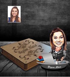 Kişiye Özel Patron Karikatürlü Ahşap Biblo Kutulu Bayan-4
