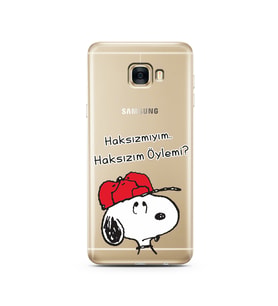 Snoopy Tasarımlı Süper Şeffaf Silikon Telefon Kılıfı Samsung C7  