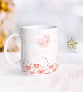 BK Gift Kişiye Özel Sevgililer Günü Kupa ve Çift İsimli Papatya Kolye-54 (Model 1)