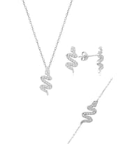 Söğütlü Silver Gümüş rodyumlu zirkon taşlı gümüş yılan üçlü set