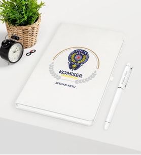 BK Gift Kişiye Özel Komiser Yardımcısı Temalı Beyaz Defter Kalem Seti - 2