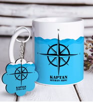 BK Gift Kişiye Özel Mesleki Kaptan Beyaz Kupa ve Anahtarlık Hediye Seti-10 (Model 1)