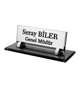 Yönetici İsimliği Kişiye Özel Tasarım Cam Masaüstü İsimlik - Ofis İsimliği