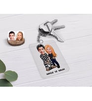 BK Gift Kişiye Özel Sevgililer Karikatürlü Şeffaf Pleksi Anahtarlık-7 (Beyaz)