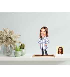 Kişiye Özel Kadın Doktor Karikatür Ahşap Biblo