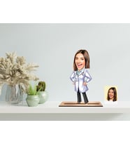 Kişiye Özel Kadın Doktor Karikatür Ahşap Biblo