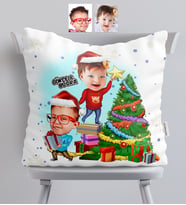 BK Gift Kişiye Özel Yılbaşı Temalı Kardeşler Karikatürlü  Yastık - 1