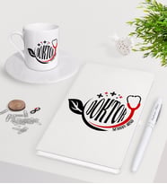 BK Gift Kişiye Özel Doktor Beyaz Defter Kalem Türk Kahvesi Fincanı Seti-10 (Model 1)