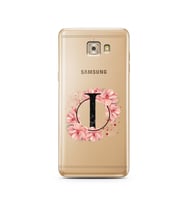Pembe Çiçekli Harf Tasarım Süper Şeffaf Silikon Telefon Kılıfı Samsung C7 Pro  I