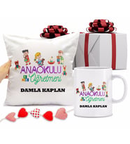 Anaokulu Öğretmeni Kupa Bardağı ve Yastığı Hediye Seti (Model 1)
