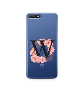 Pembe Çiçekli Harf Tasarım Süper Şeffaf Silikon Telefon Kılıfı Huawei Y6 2018 W-