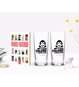 BK Gift Kişiye Özel Renkli Baskılı Çünkü Sen Çölüme Yağmur Oldun Tasarımlı İkili Rakı Bardağı ve Rakı Cep Kitabı Hediye Seti-6 (Model 1)