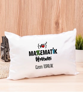 Matematik Öğretmeni Dikdörtgen Saten Yastık (Beyaz)