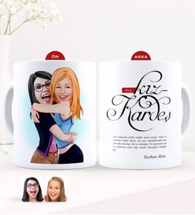 BK Gift Kişiye Özel Karikatürlü Kız Kardeş Beyaz Kupa Bardak-10