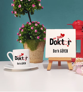 Mesajlı Doktor Hediye Türk Kahvesi Fincanı ve Dekoratif Taş Baskı Hediye Seti