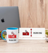 Hakim Mavi Kupa Bardak Ve Masa İsimliği Hediye Seti