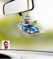 BK Gift Kişiye Özel Bay Rallici Karikatürlü Ahşap Araba Dikiz Ayna Süsü (Çok Renkli)