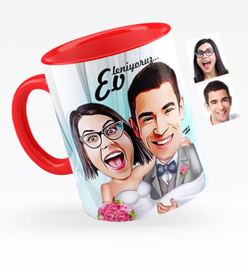 BK Gift Kişiye Özel Evleniyoruz Karikatürlü Kırmızı Kupa Bardak  7