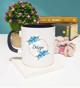 İsme Özel Çiçek Tasarımlı İsim Yazılı Kupa Bardak Siyah