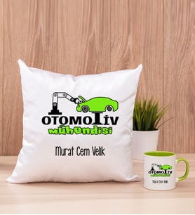 Otomotiv Mühendisi Kare Yastık ve Yeşil Kupa Bardak