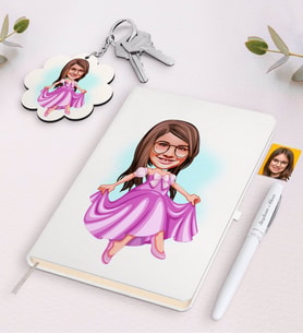 BK Gift Kişiye Özel Kız Çocuk Prenses Karikatürlü Beyaz Defter Kalem ve Anahtarlık Hediye Seti-1 (Model 1)