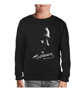 Atatürk - Atatürk İmza Siyah Çocuk Sweatshirt