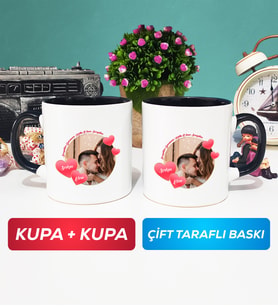 İkili Sevgiliye Sevgililer Günü Hediyesi 8 Kupa Bardak Siyah