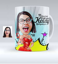 BK Gift Kişiye Özel Bayan Karikatürlü Beyaz Kupa Bardak  4